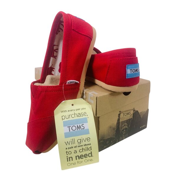 TOMS Classic Red Canvas Women Slip on size 5 - Picture 1 of 16